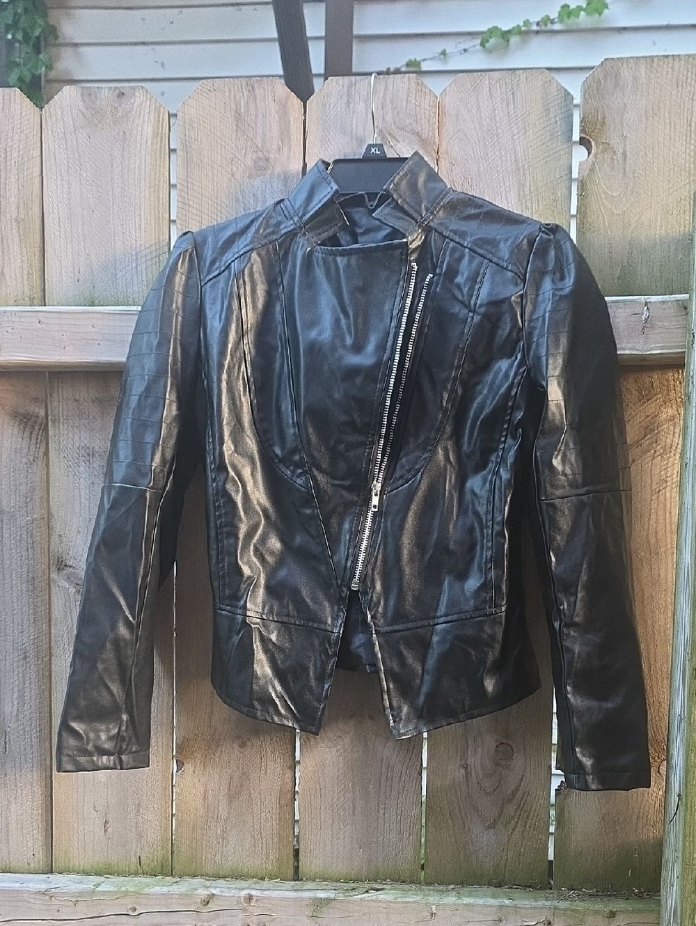 Black Women's Faux Leather Moto Jacket - Unbranded
